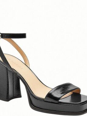 Coach Ankle Strap Platform Sandal Women's Size 8.5 Black Tea Rose Glazed Leather